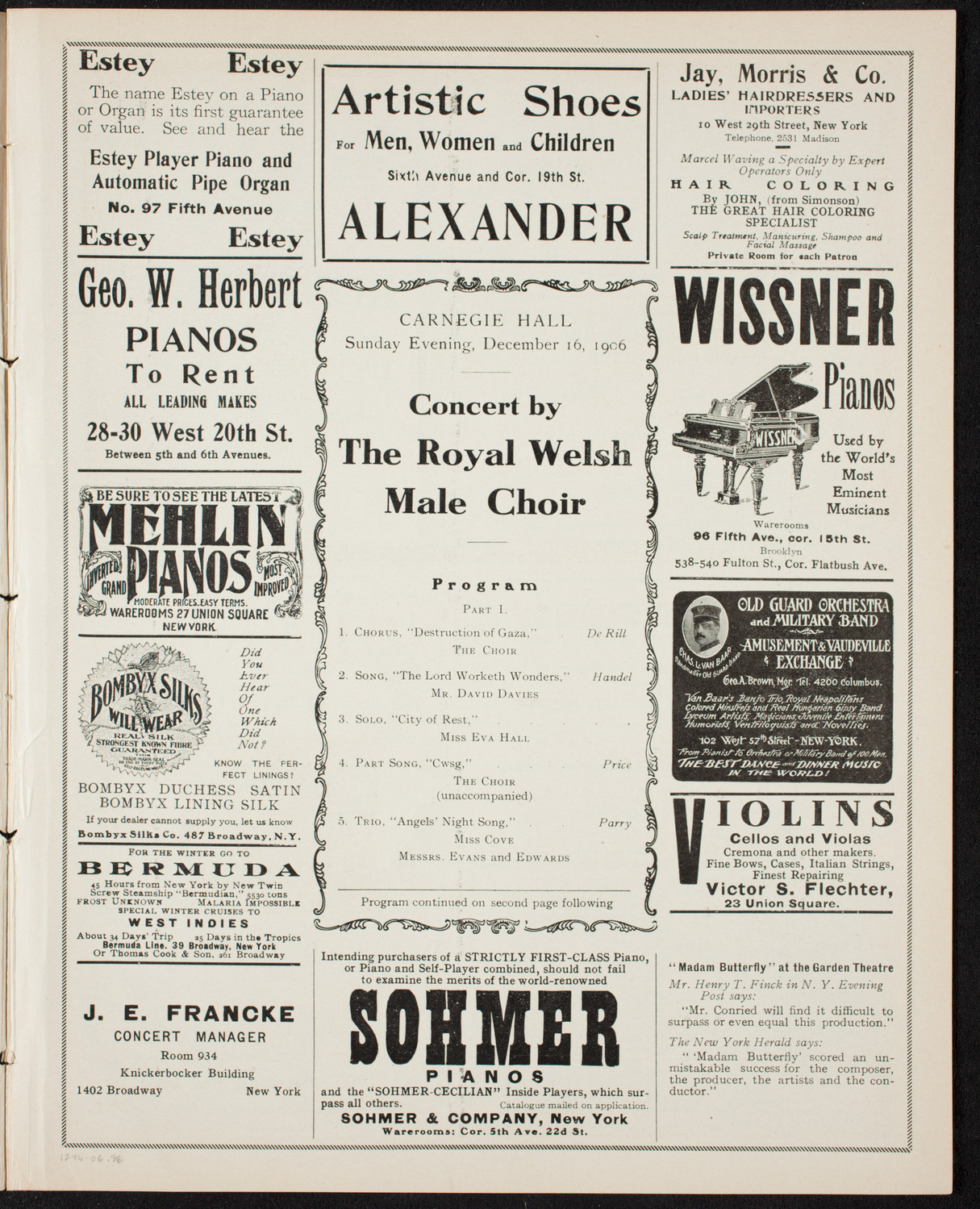 Royal Welsh Male Choir, December 16, 1906, program page 5