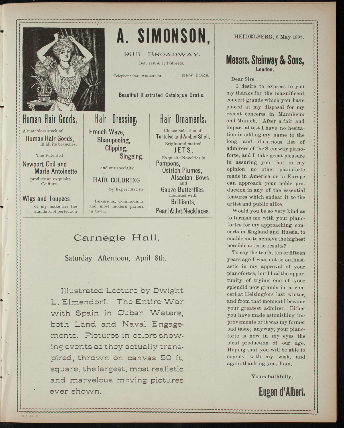 Amateur Comedy Club, April 7, 1899, program page 5