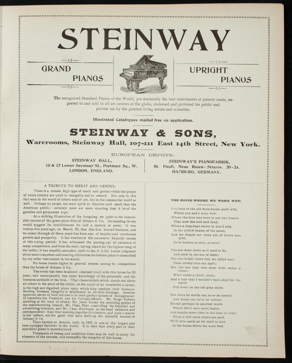 Teresa Carreño, Piano, April 24, 1897, program page 5