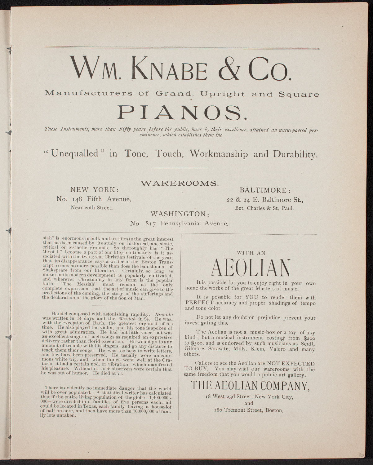 New York Symphony Orchestra: Handel Festival, April 28, 1892, program page 3
