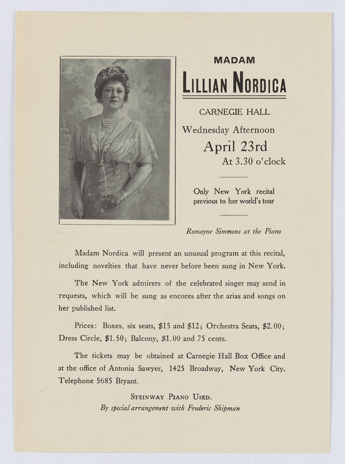 Lillian Nordica, April 23, 1913