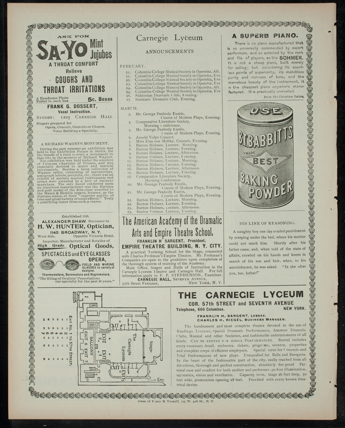 Columbia University Musical Society, February 20, 1900, program page 4