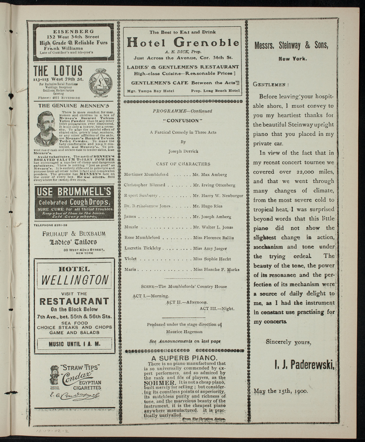 Benefit: Hudson Guild Library, December 17, 1902, program page 3