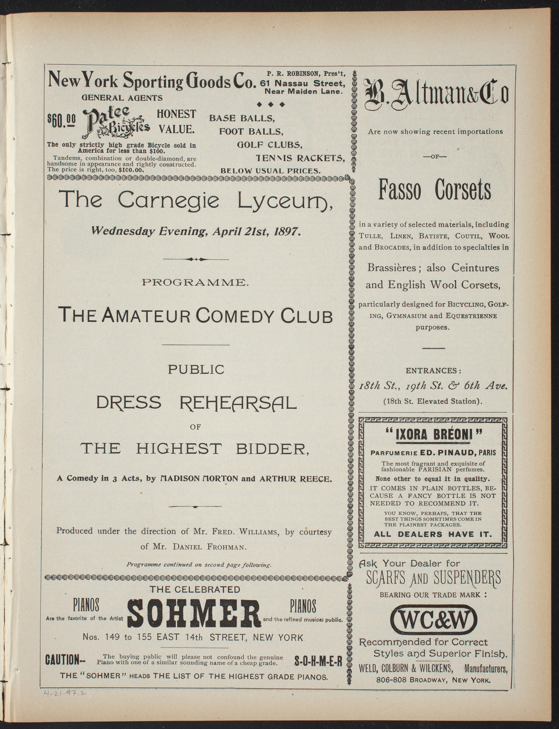 Amateur Comedy Club, April 21, 1897, program page 3