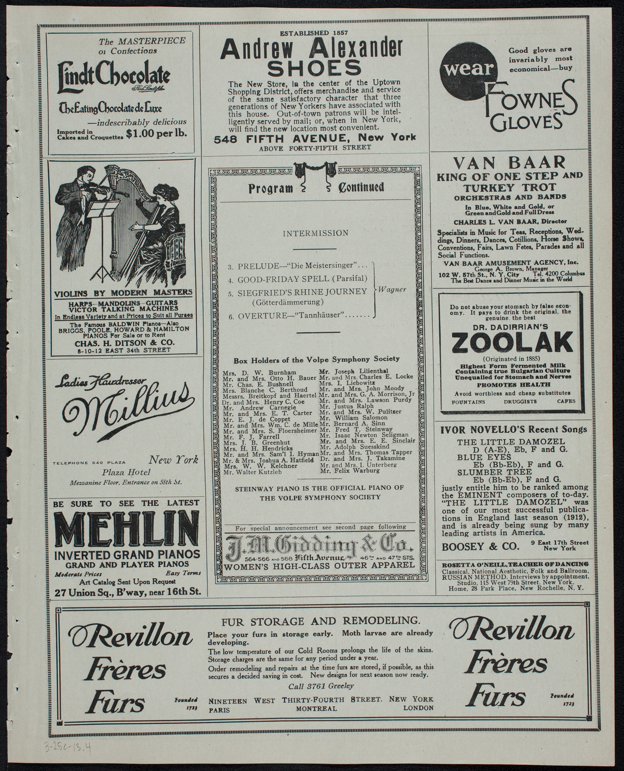 Volpe Symphony Society of New York, March 25, 1913, program page 7