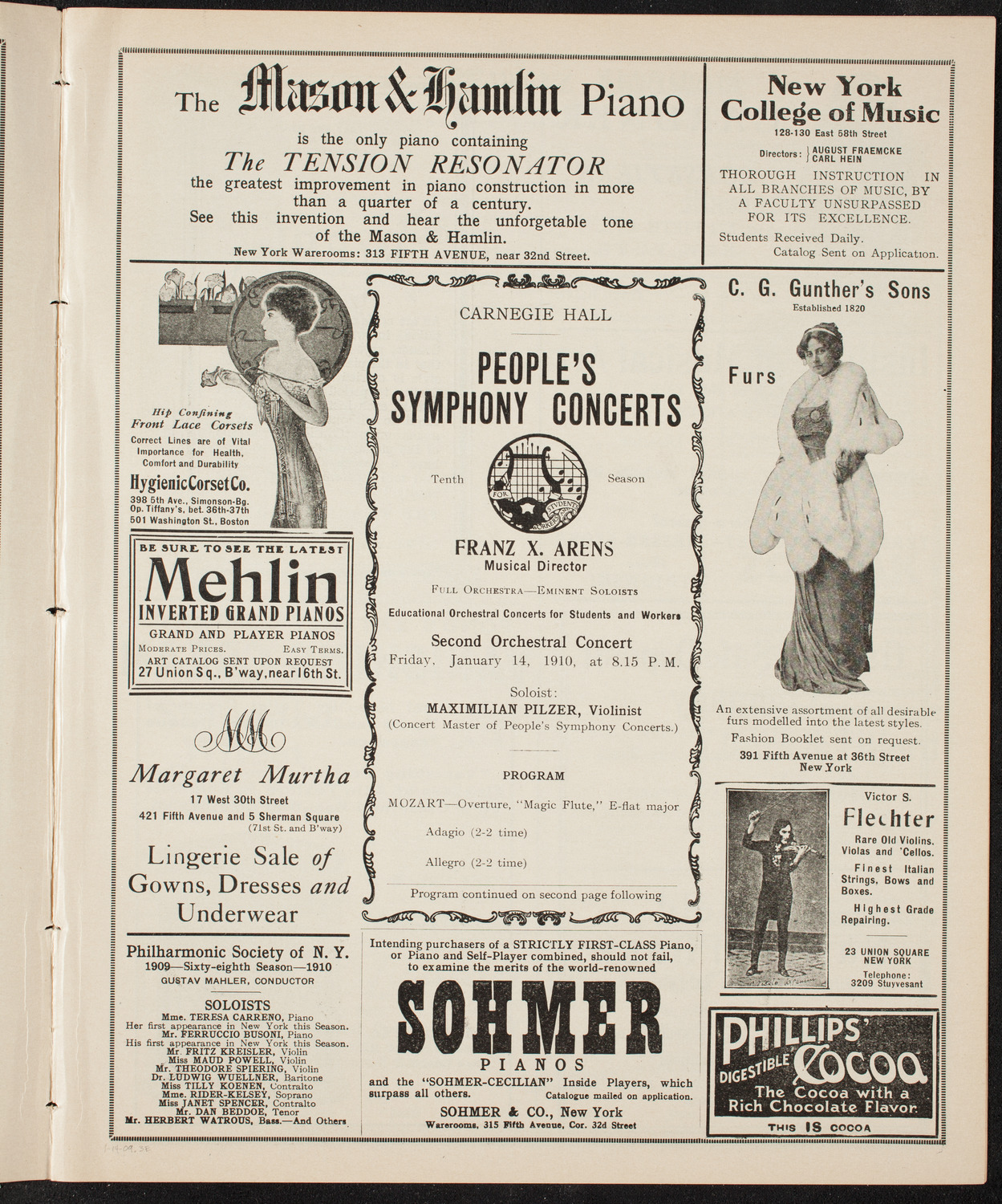 People's Symphony Concert, January 14, 1910, program page 5
