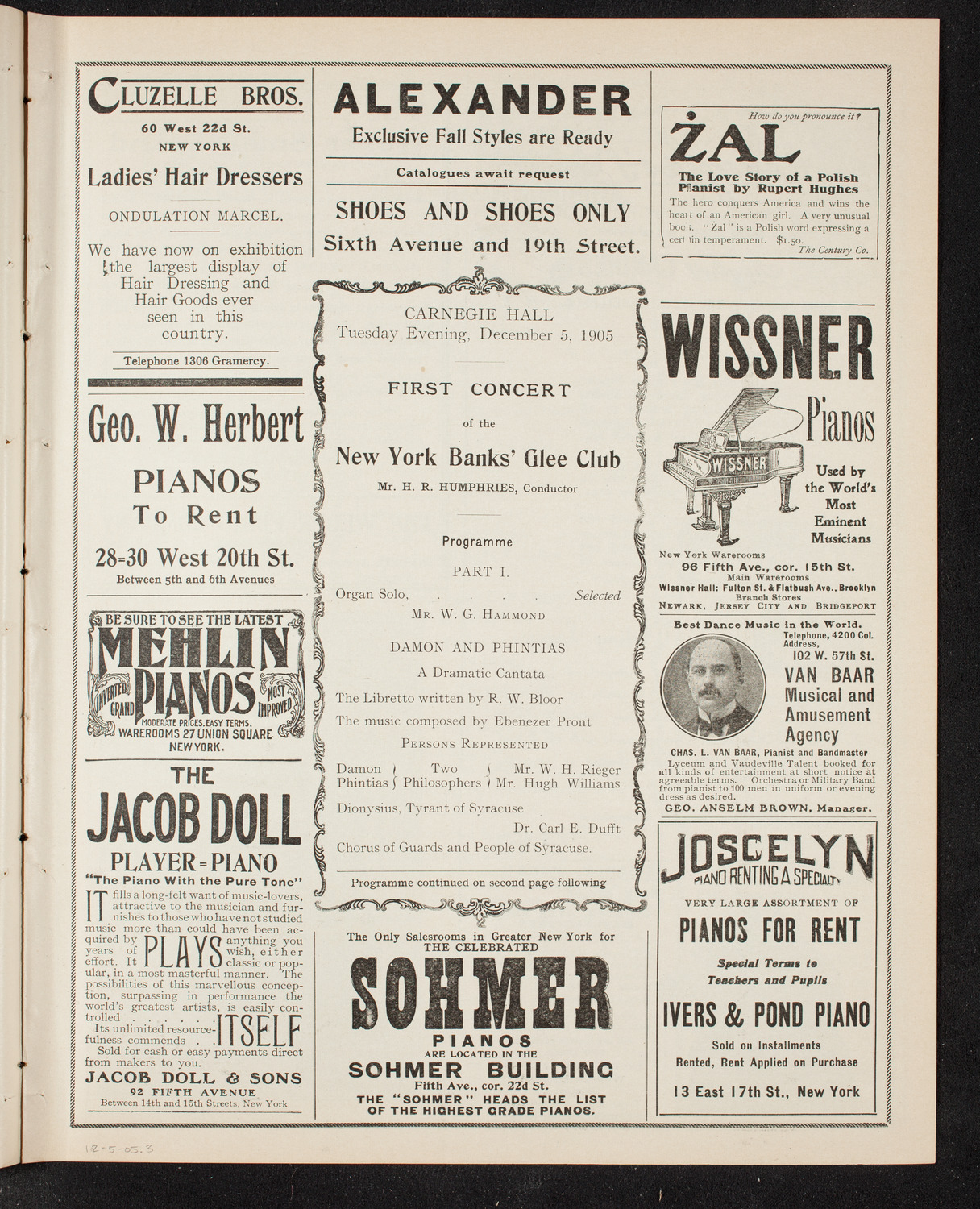 New York Banks' Glee Club, December 5, 1905, program page 5