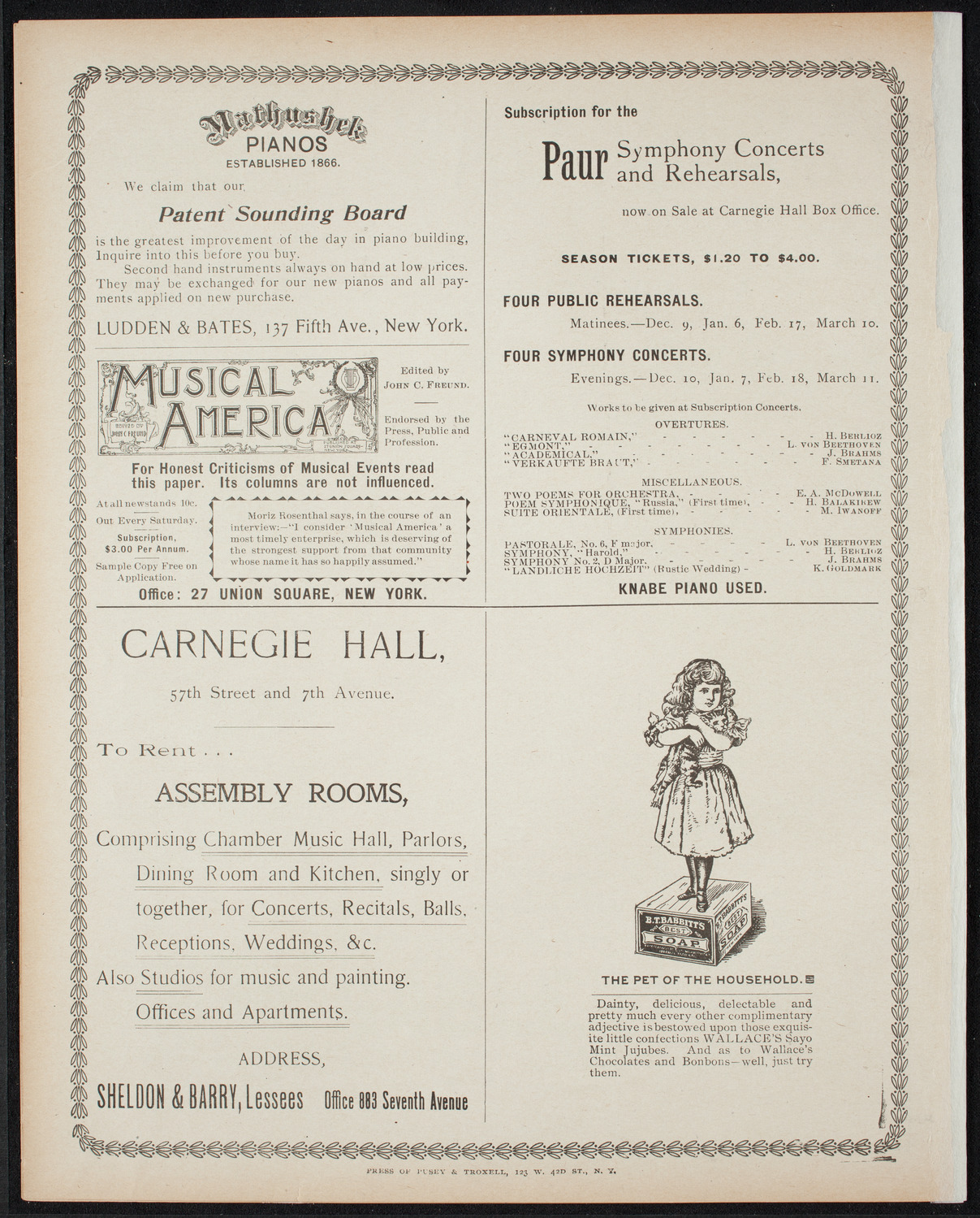 Paur Symphony Orchestra - Sunday Night Popular Concert, December 4, 1898, program page 8