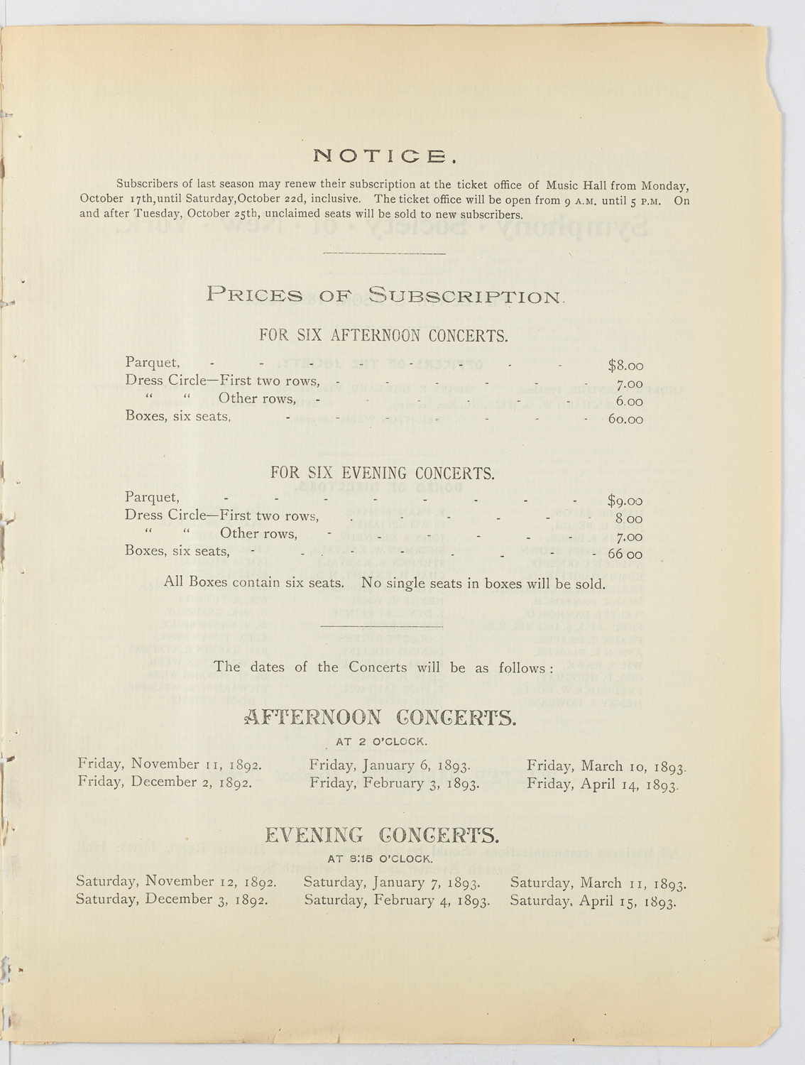 New York Symphony Orchestra, 1892-1893