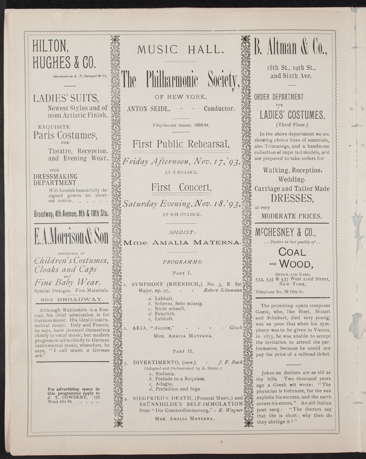 New York Philharmonic, November 18, 1893, program page 4