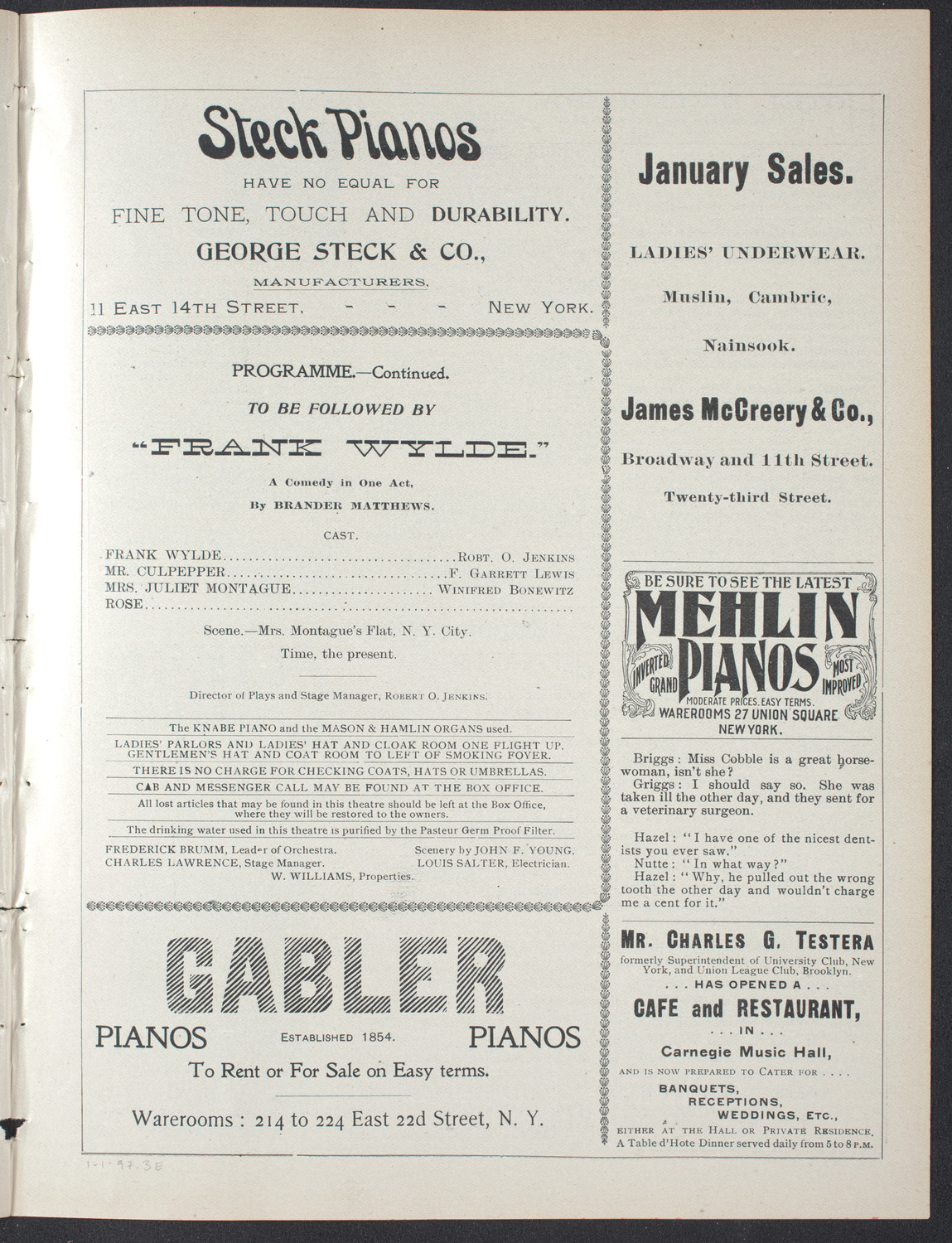 The Merrymakers, January 1, 1897, program page 5