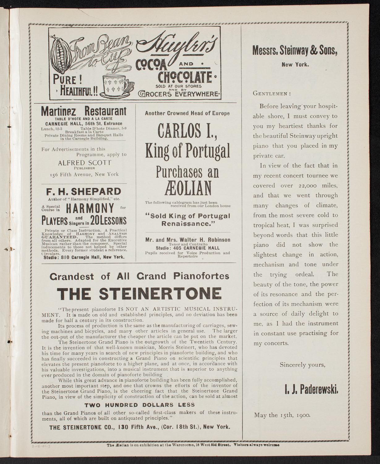 Josef Hofmann, Piano, March 18, 1901, program page 5