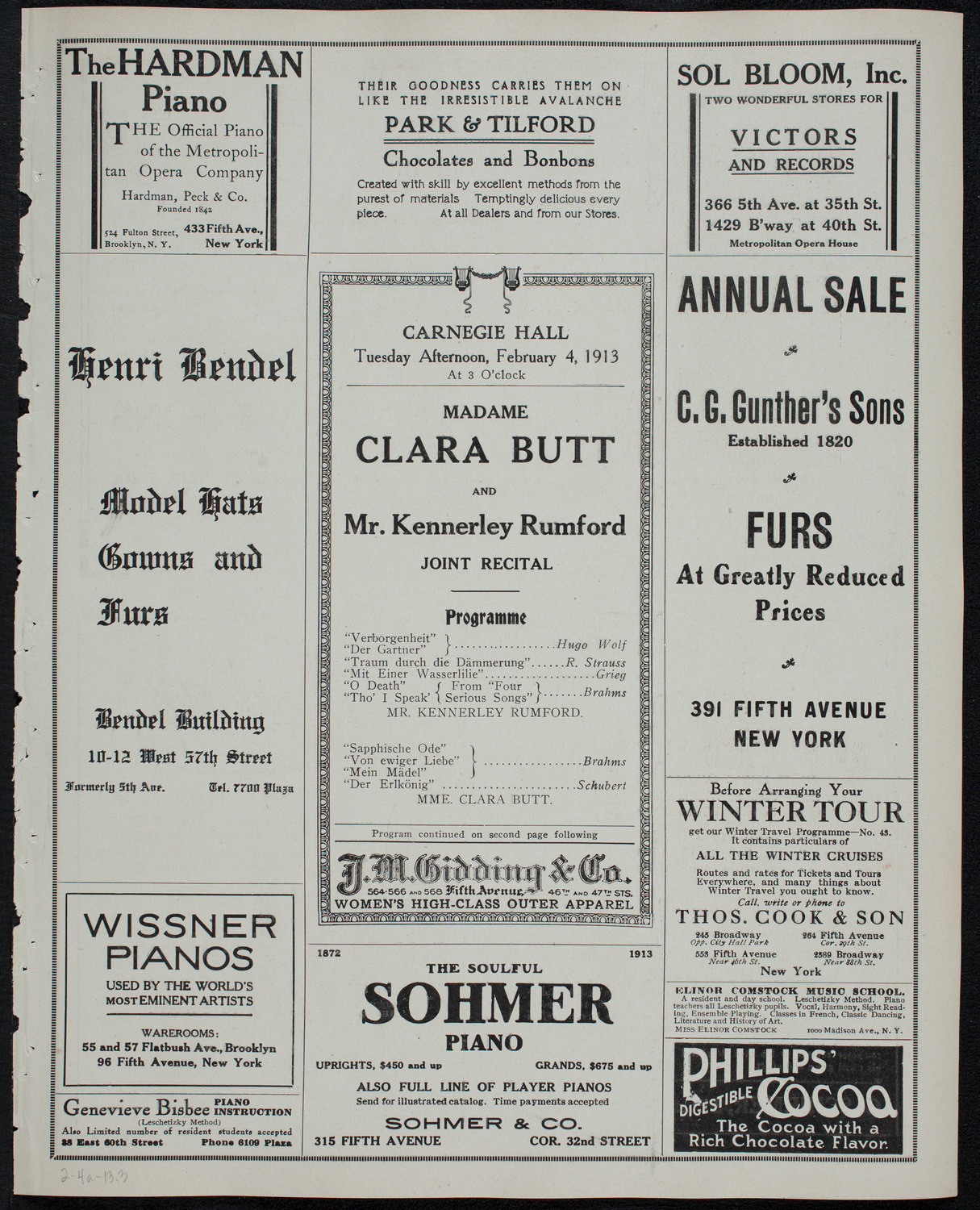 Clara Butt and Kennerley Rumford, February 4, 1913, program page 5