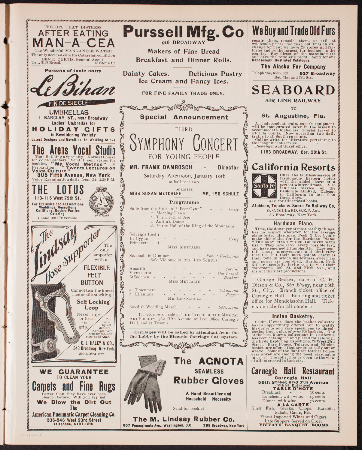 Josephy Horodas, E. Sarda de Bassini, Vera de Bassini, A. de Bassini, and Beatrice Eberhard, December 28, 1902, program page 9