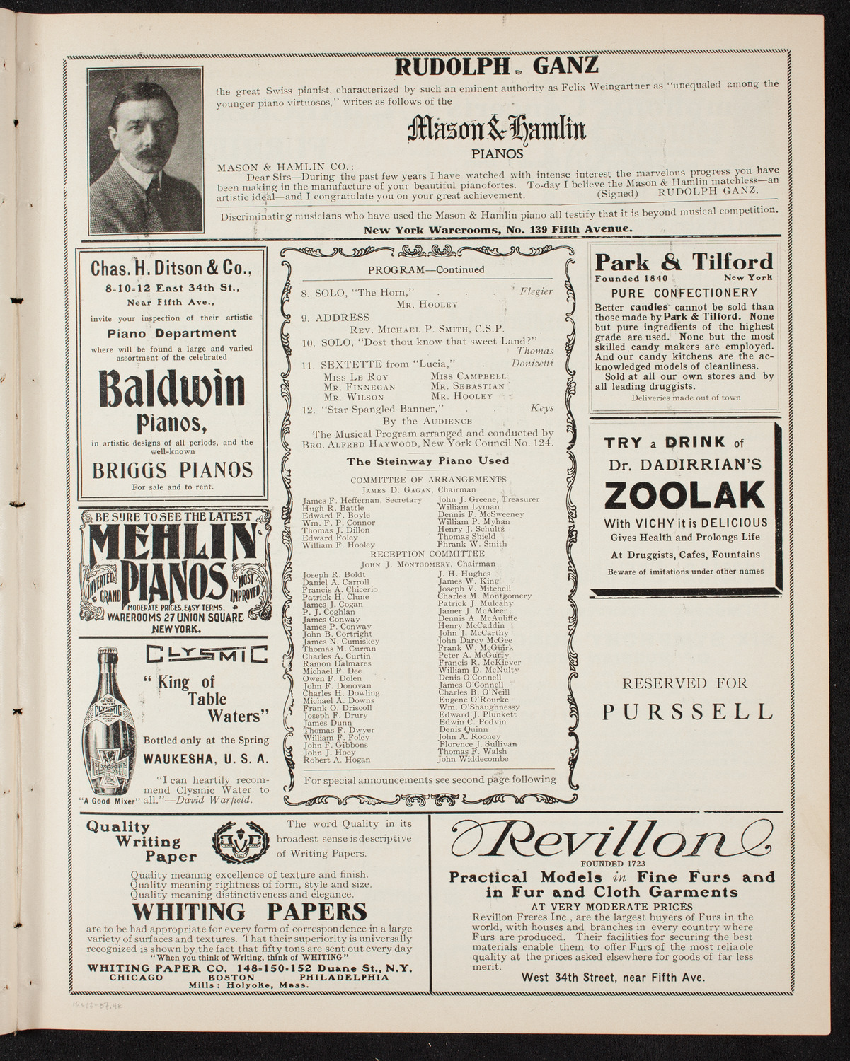 Knights of Columbus Discovery Day Celebration, October 13, 1907, program page 7