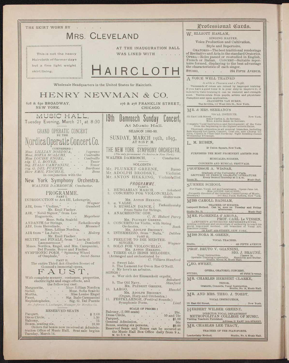 Ignacy Jan Paderewski, Piano, March 18, 1893, program page 2