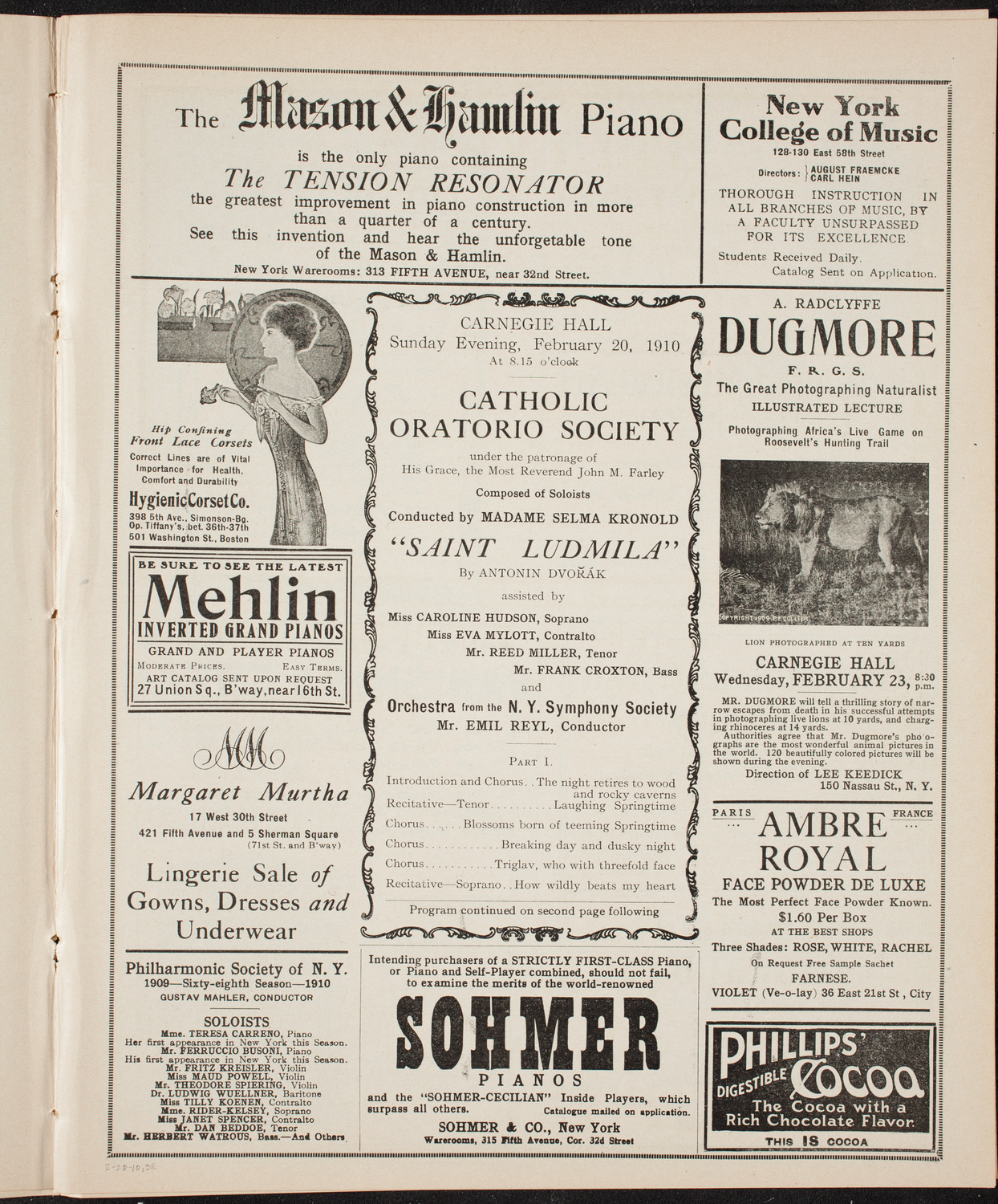 Catholic Oratorio Society, February 20, 1910, program page 5