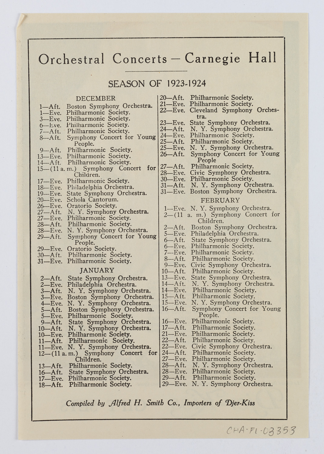 Djer-Kiss Cosmetics Orchestral Concert Schedules, 1923-1924