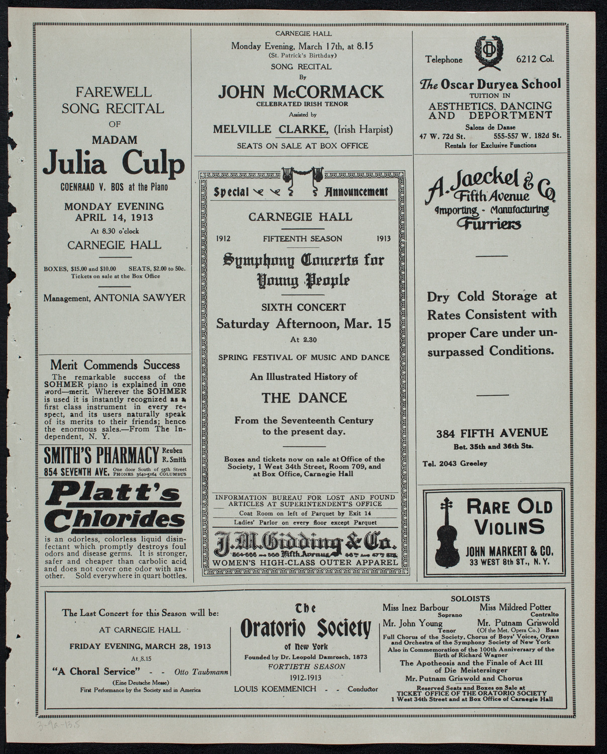 New York Philharmonic, March 9, 1913, program page 9