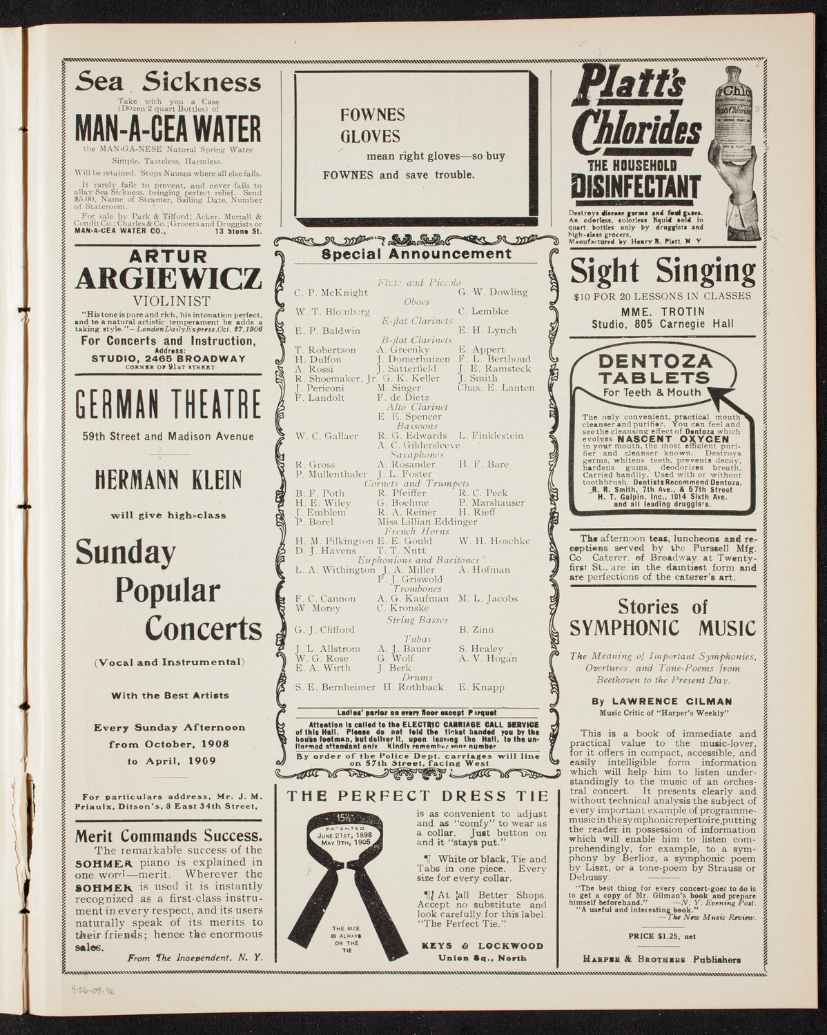 Amicitia Amateur Band, April 26, 1908, program page 9