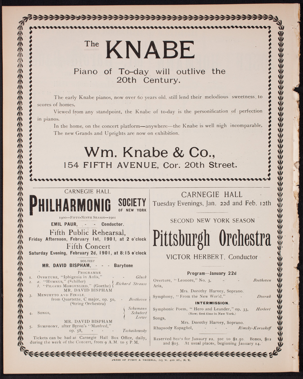 New York Philharmonic, January 11, 1901, program page 10