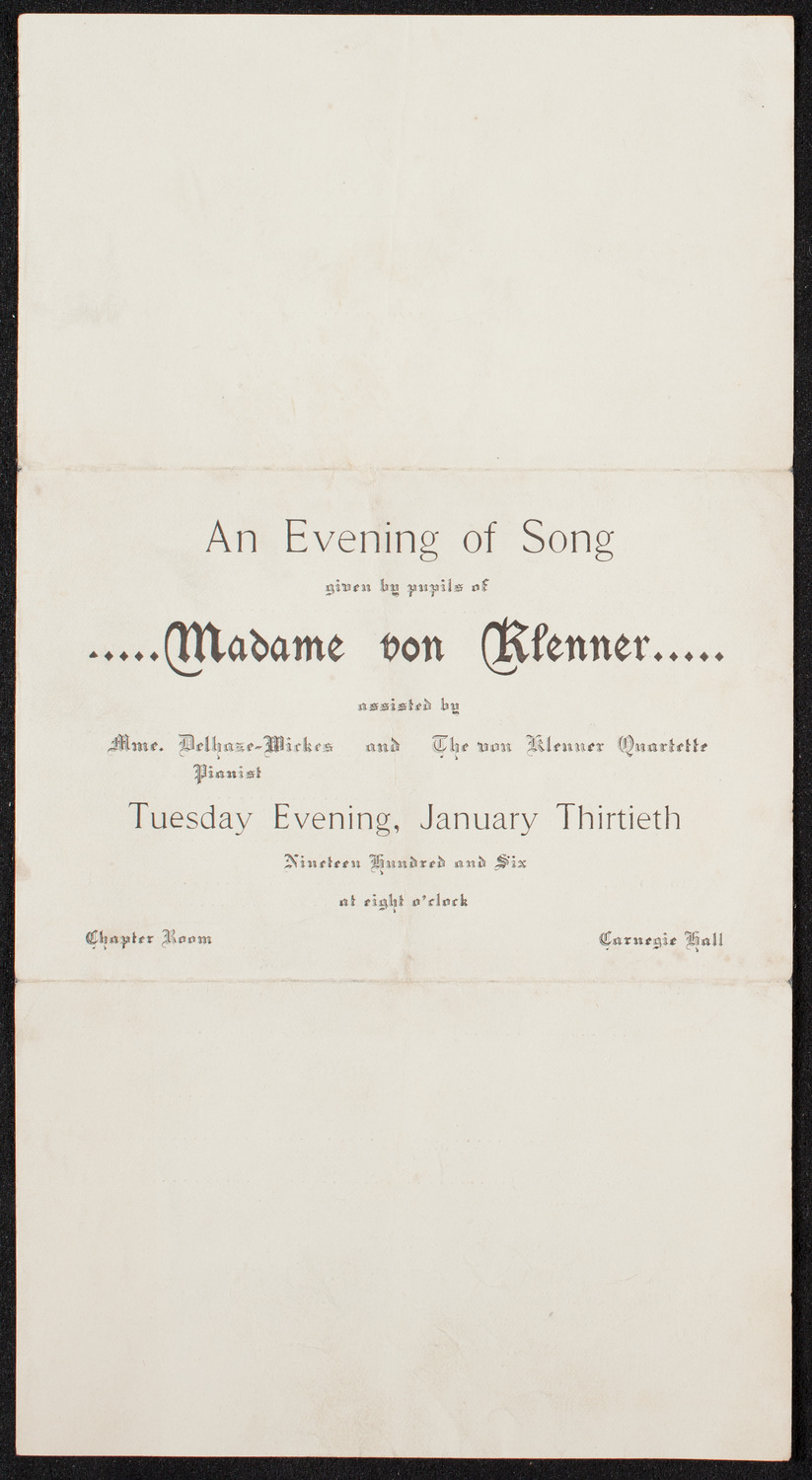 Oratorio Society of New York: Handel Festival, April 30, 1892, program page 1