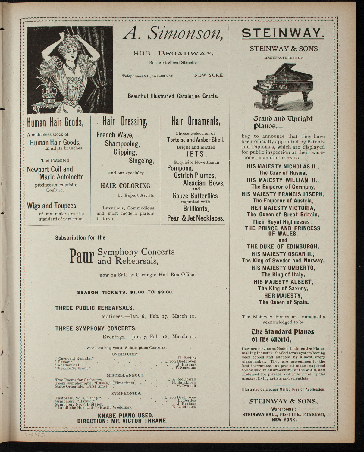 Amateur Comedy Club, December 15, 1898, program page 5