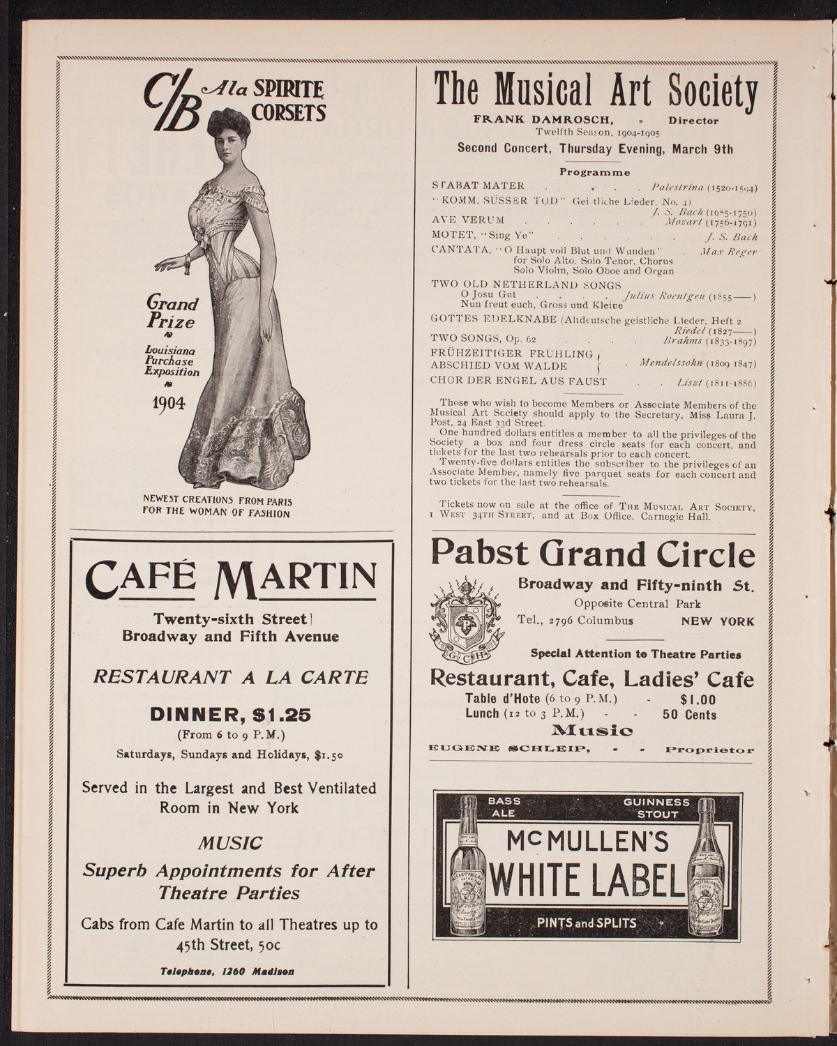 Eugène Ysaÿe and Eugen d'Albert with the New York Symphony Orchestra, January 24, 1905, program page 8