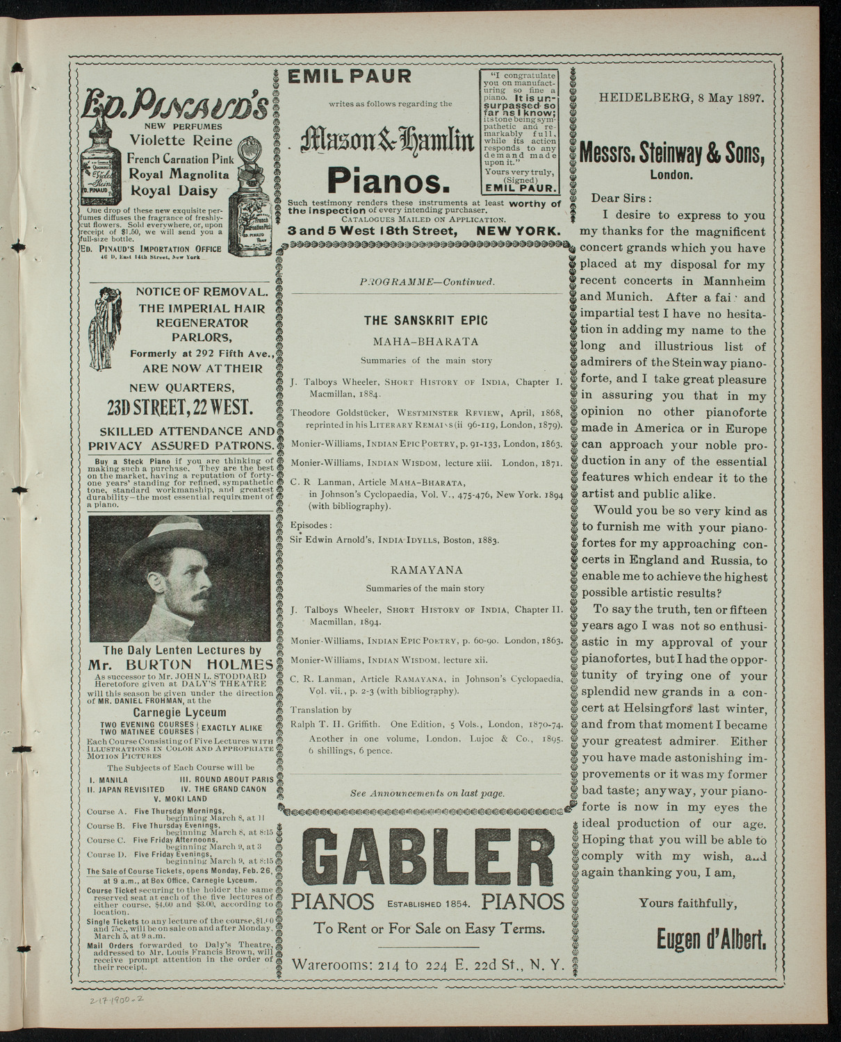 Comparative Literature Society, February 17, 1900, program page 3