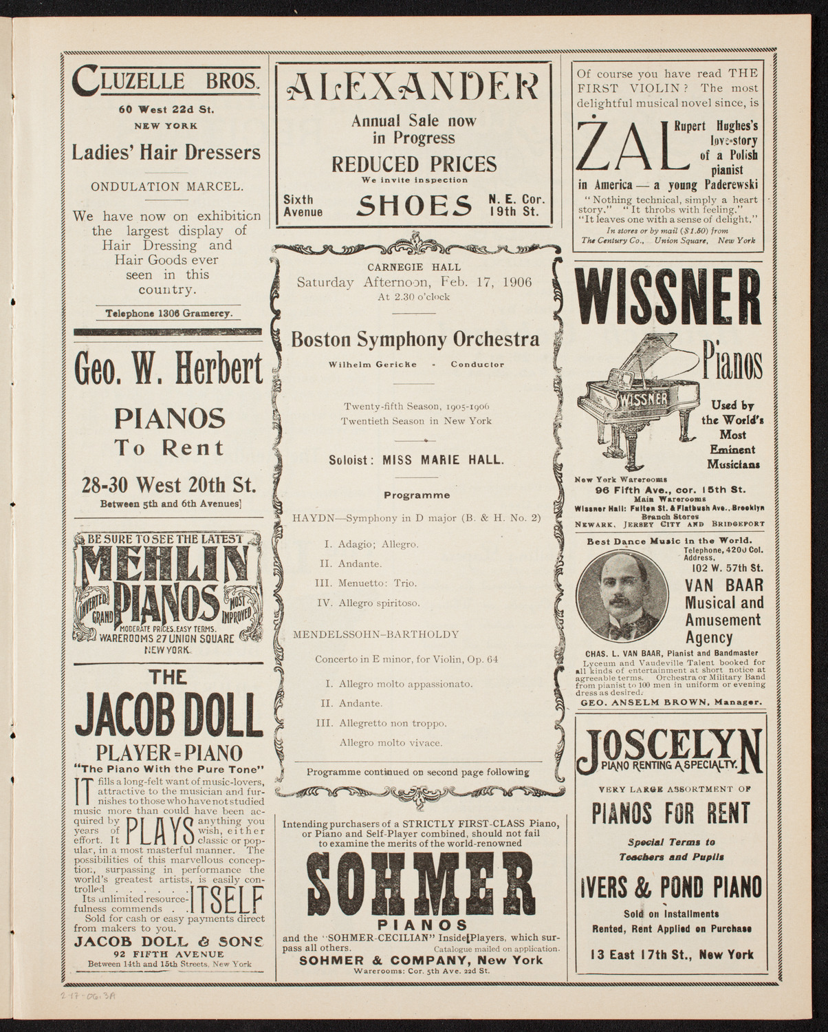 Boston Symphony Orchestra, February 17, 1906, program page 5