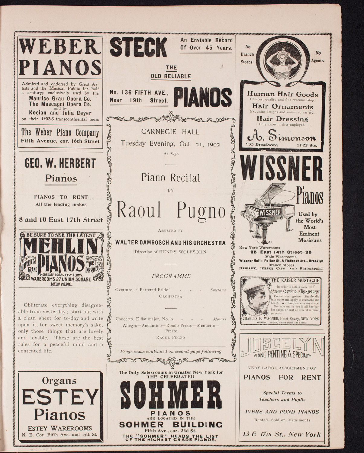 Raoul Pugno with Symphony Orchestra, October 21, 1902, program page 5