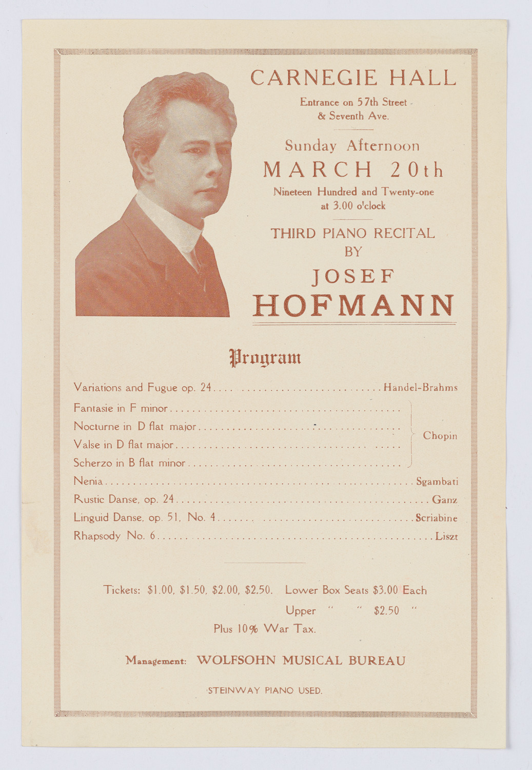Josef Hofmann, March 30, 1921