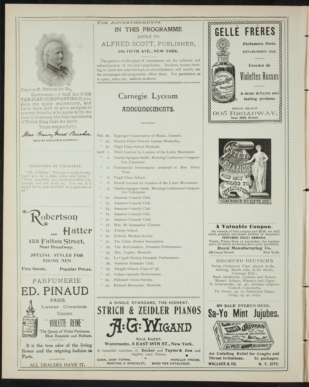 Comparative Literature Society Saturday Morning Conference, March 26, 1898, program page 2