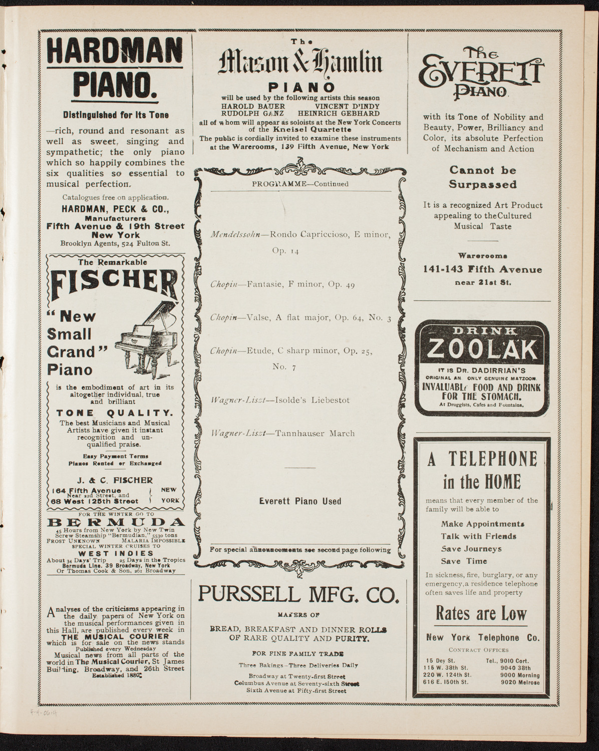 Alfred Reisenauer, Piano, April 4, 1906, program page 7