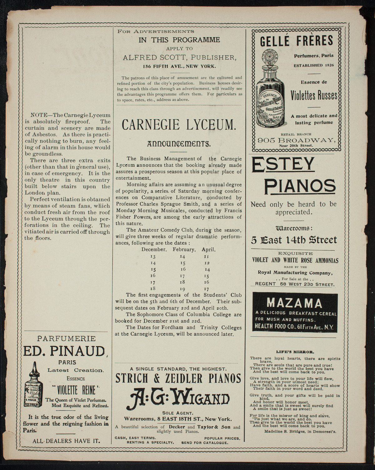 Comparative Literature Society, November 20, 1897, program page 2