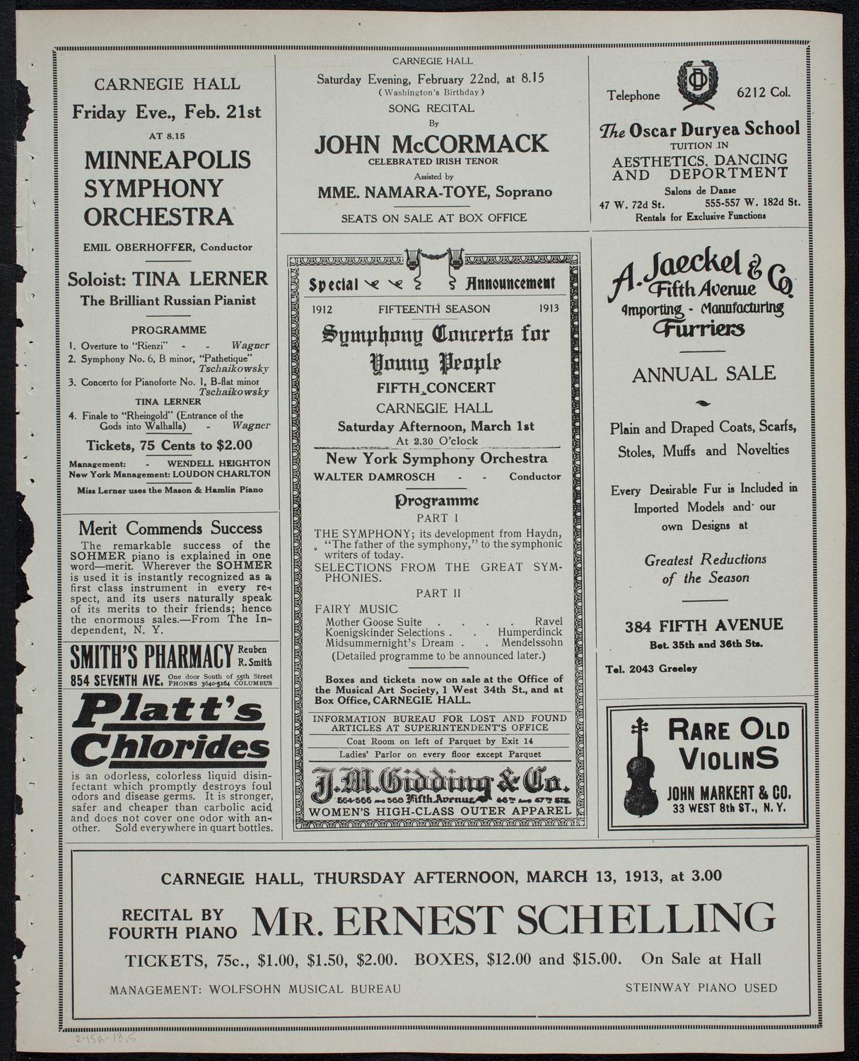 Ernest Schelling, Piano, February 15, 1913, program page 9