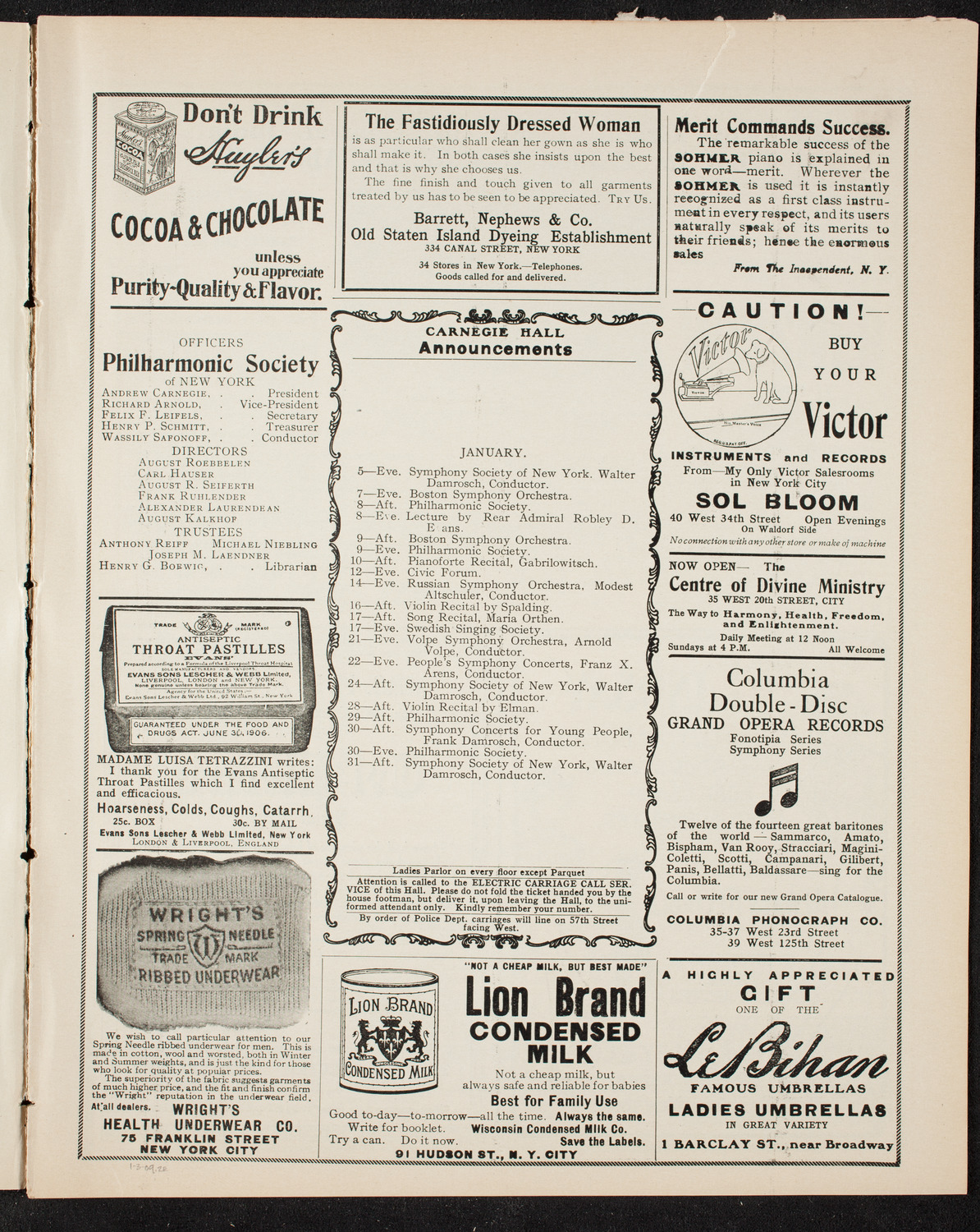 People's Choral Union with the Music School Settlement Orchestra, January 3, 1909, program page 3