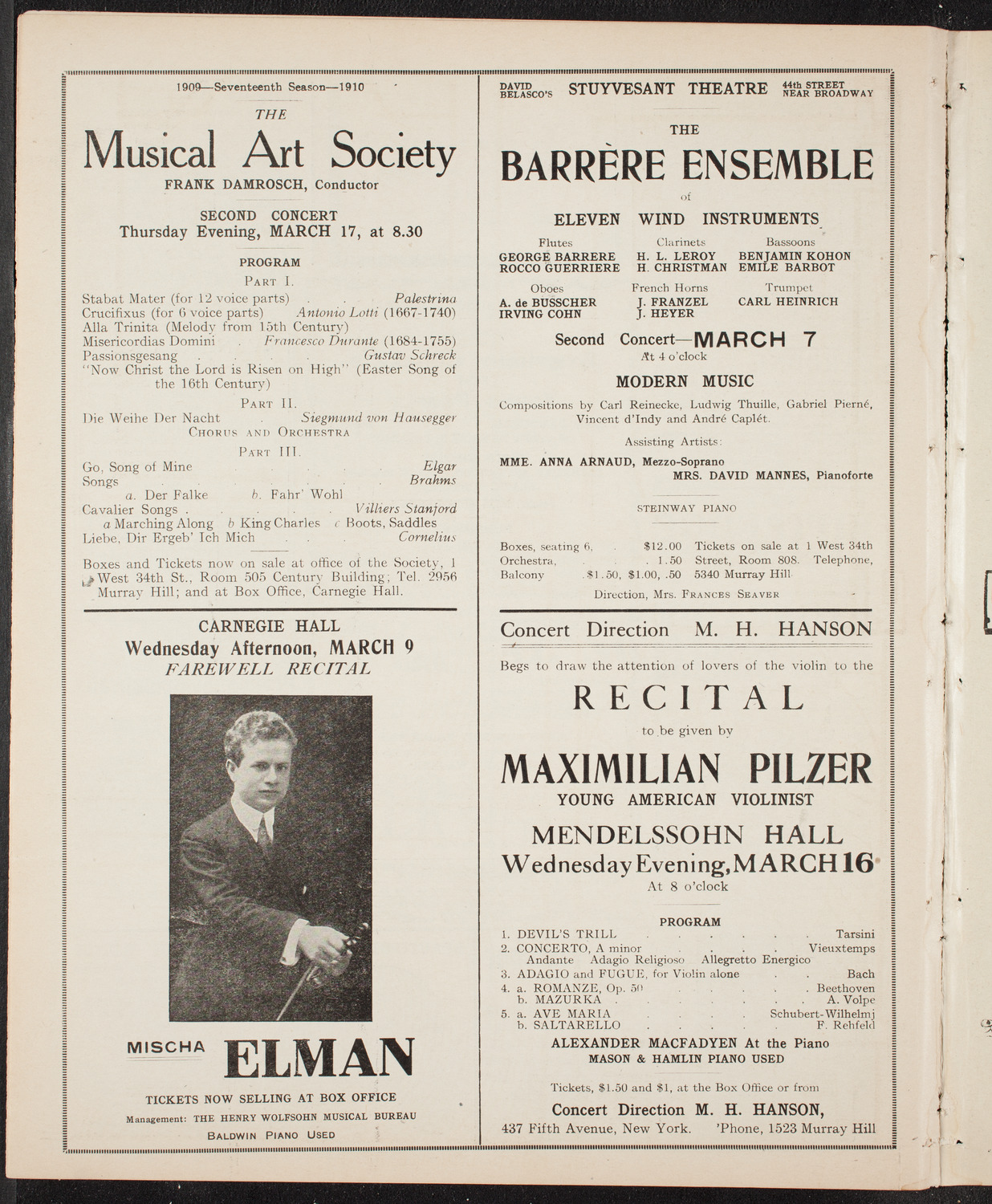 New York Philharmonic, March 4, 1910, program page 10