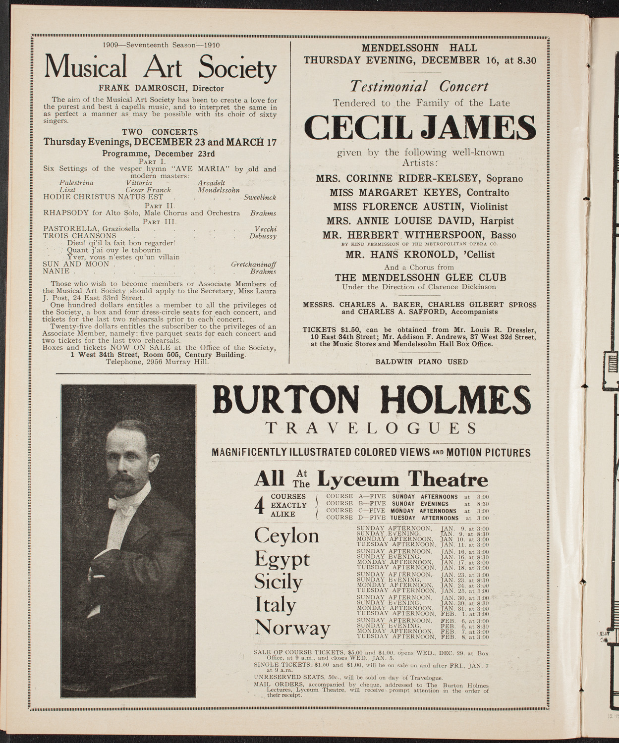 Elmendorf Lecture: At the Gates of the East, December 12, 1909, program page 10