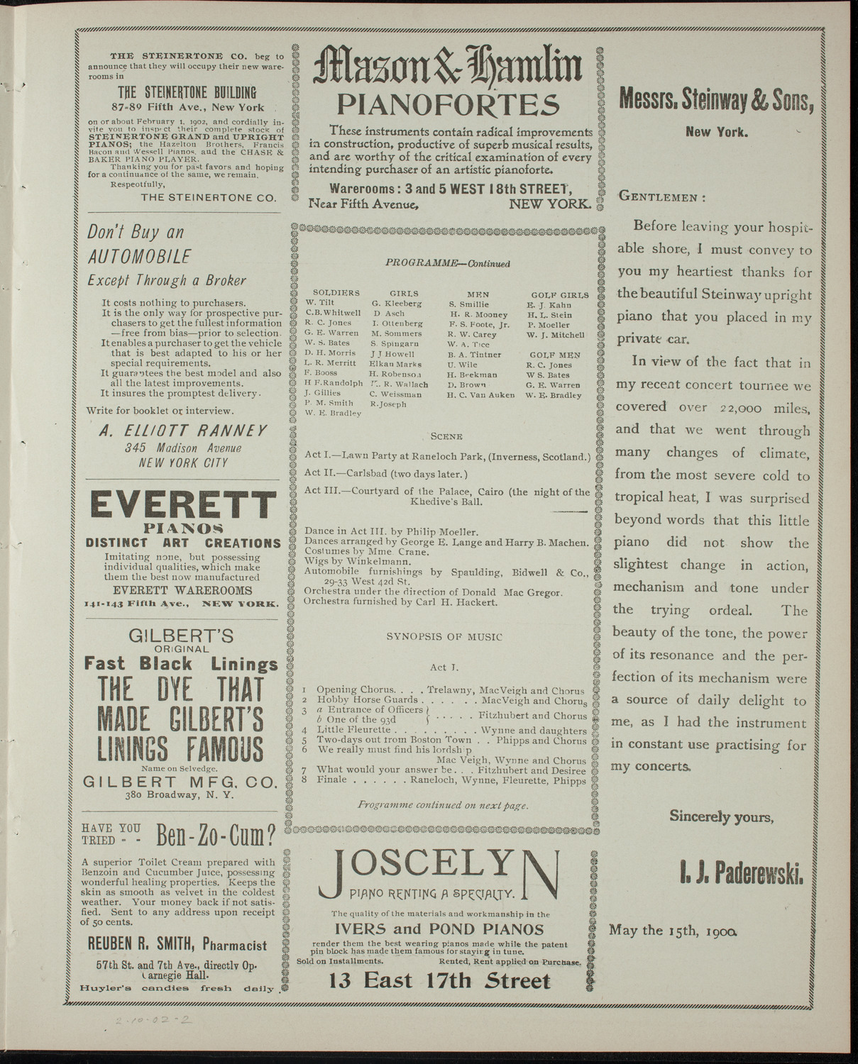 Columbia University Varsity Show, February 10, 1902, program page 3