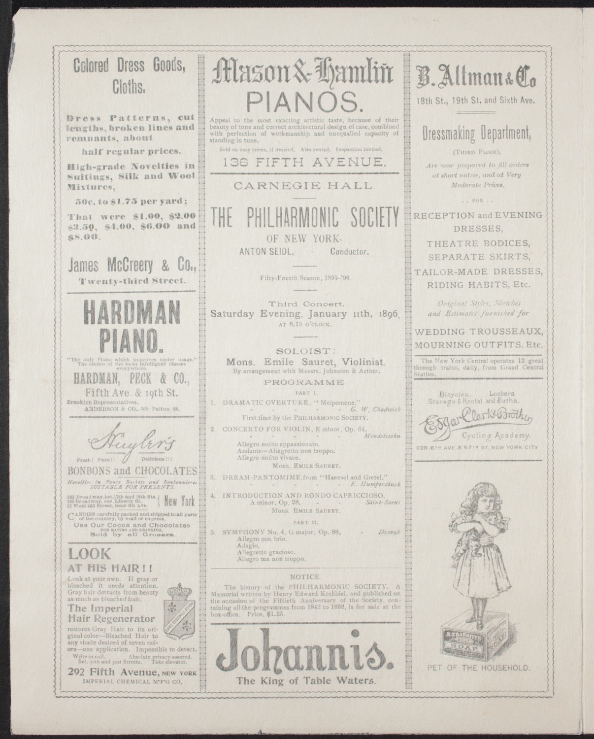 New York Philharmonic, January 11, 1896, program page 2