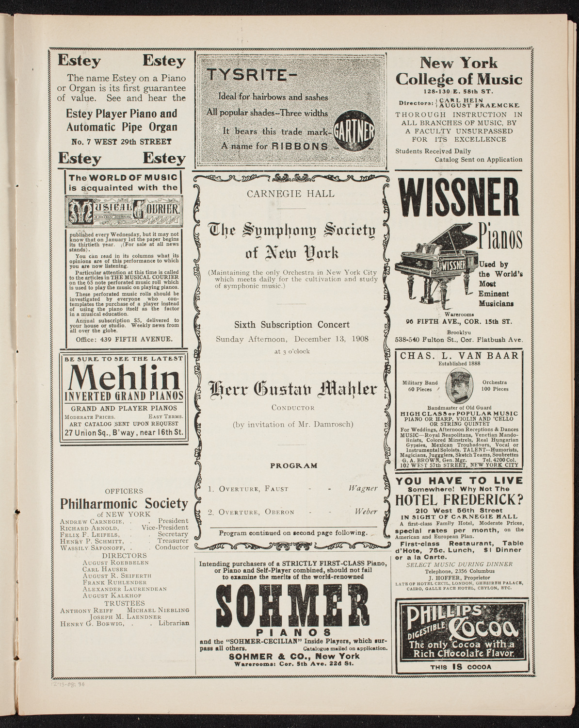 New York Symphony Orchestra, December 13, 1908, program page 5