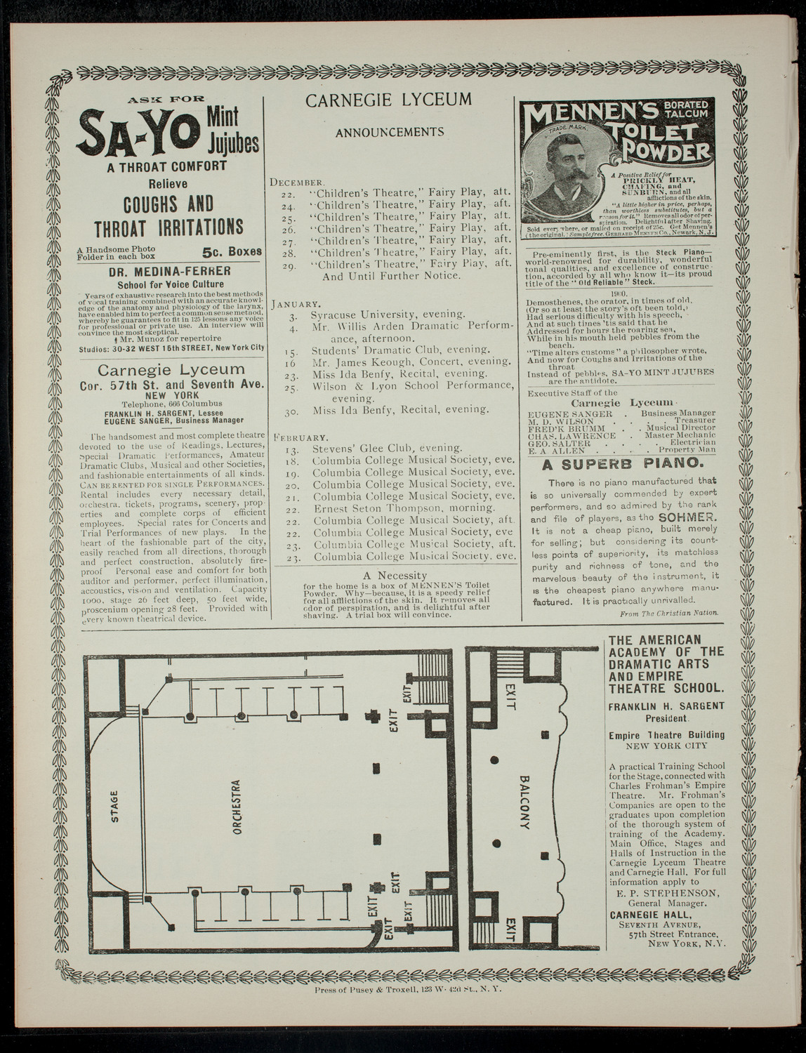 Academy Stock Company of the American Academy of Dramatic Arts and Empire Theatre Dramatic School, December 21, 1900, program page 4