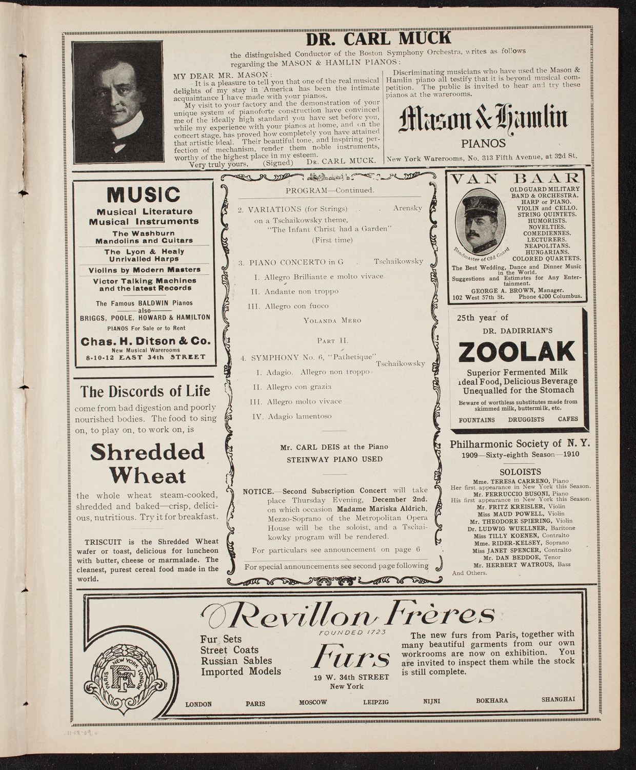 Russian Symphony Society of New York, November 18, 1909, program page 7