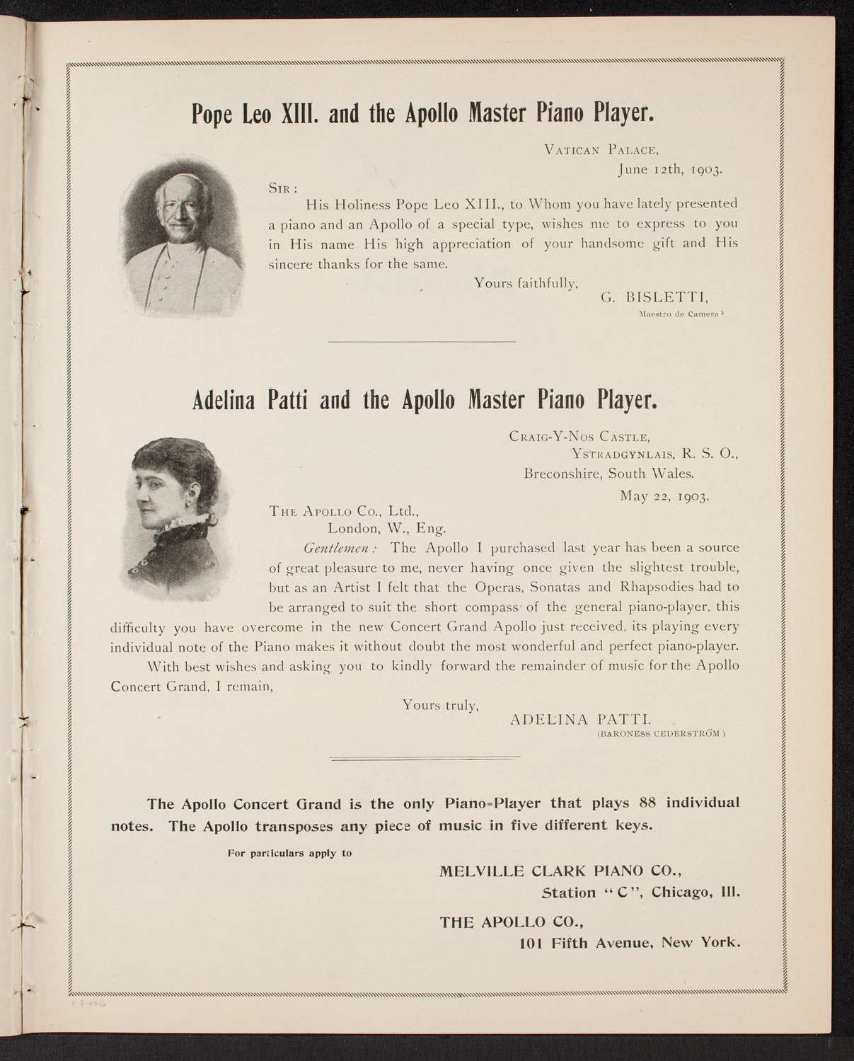 Adelina Patti, November 7, 1903, program page 11