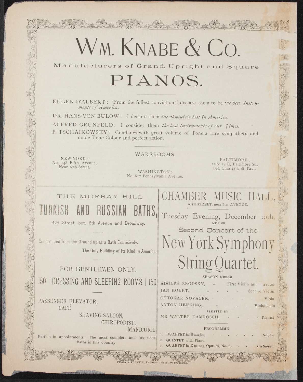 David Bimberg and Others, November 30, 1892, program page 4