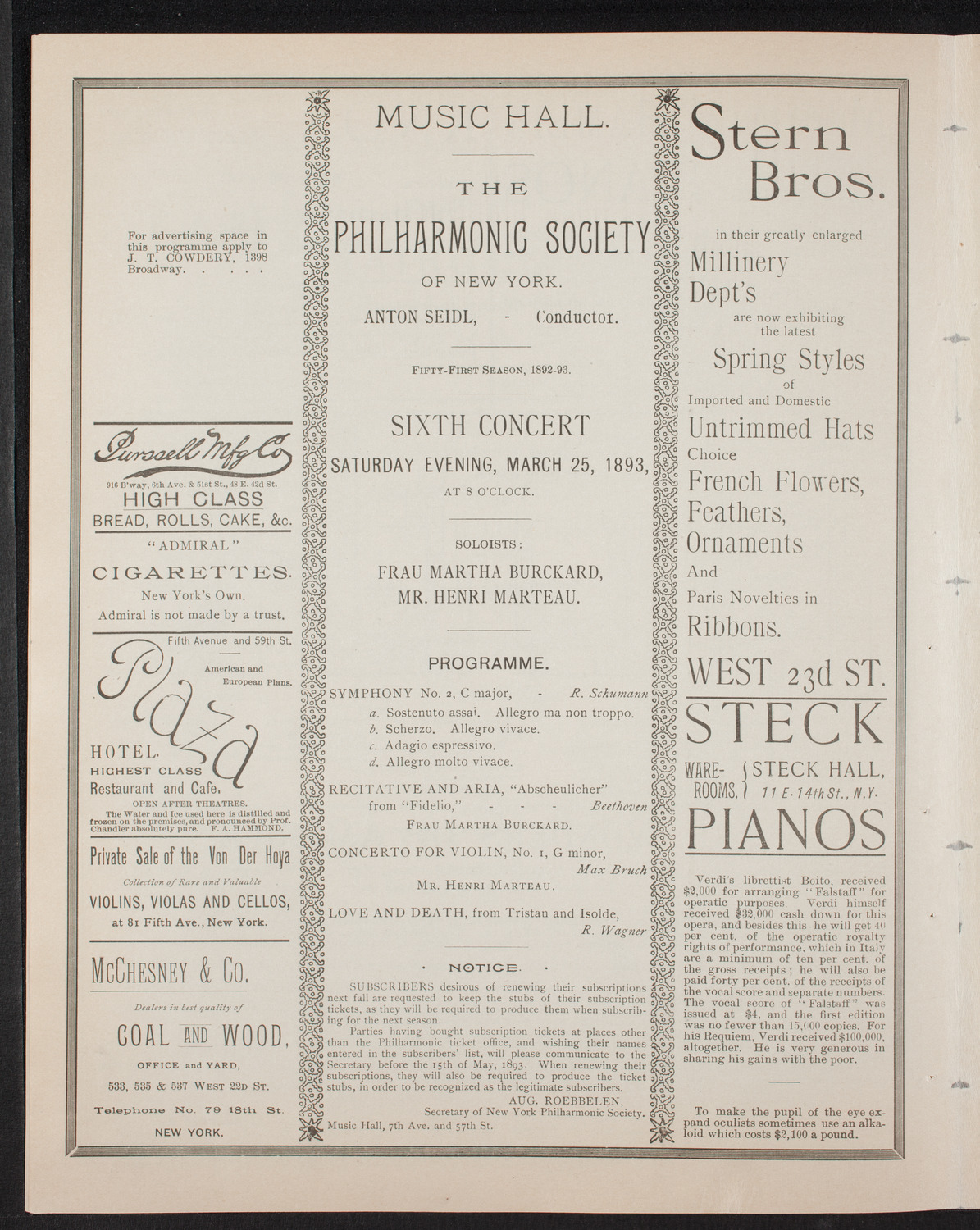 New York Philharmonic, March 25, 1893, program page 4