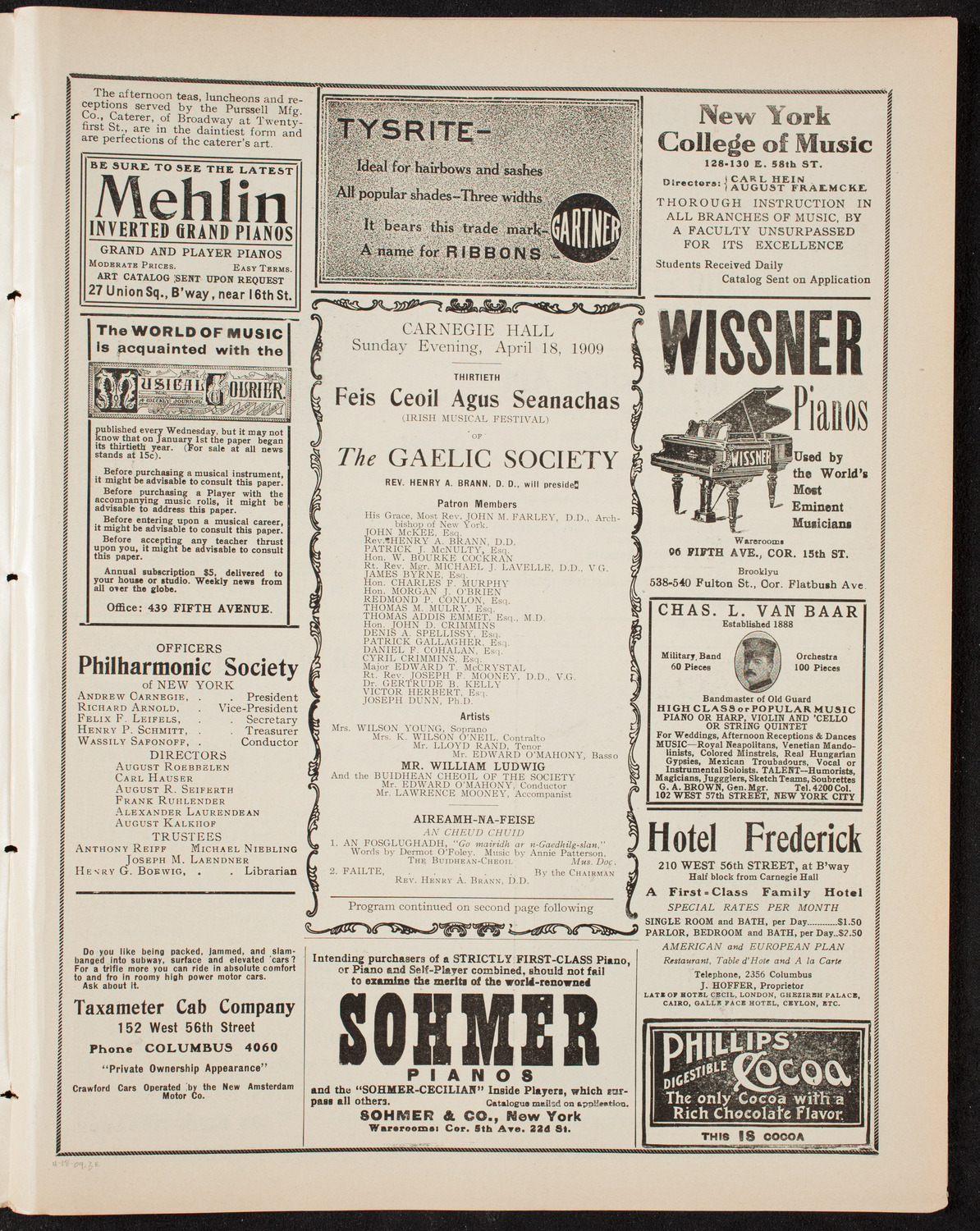 Gaelic Society: Feis Ceoil Agus Seanachas, April 18, 1909, program page 5