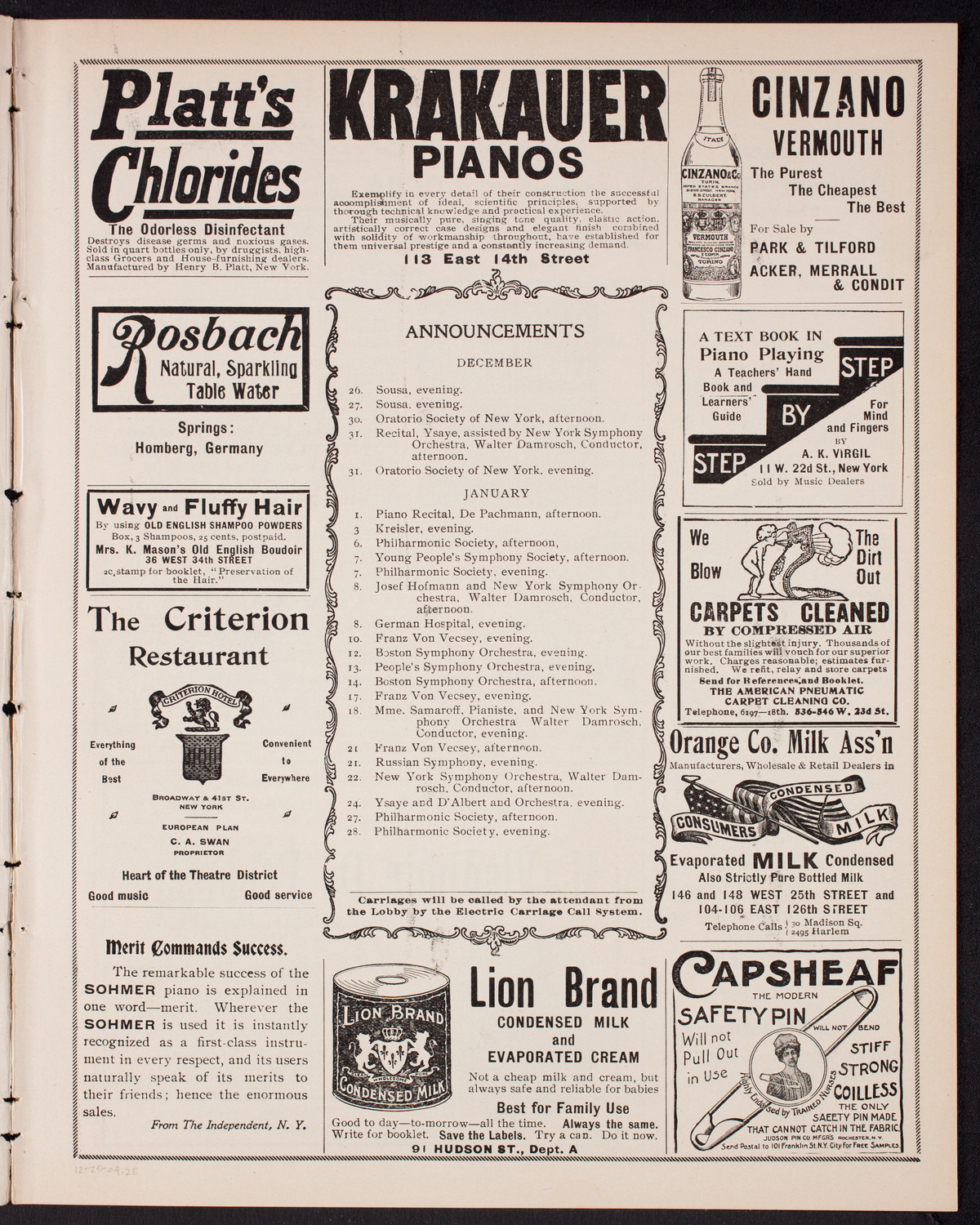 Sousa and His Band, December 25, 1904, program page 3