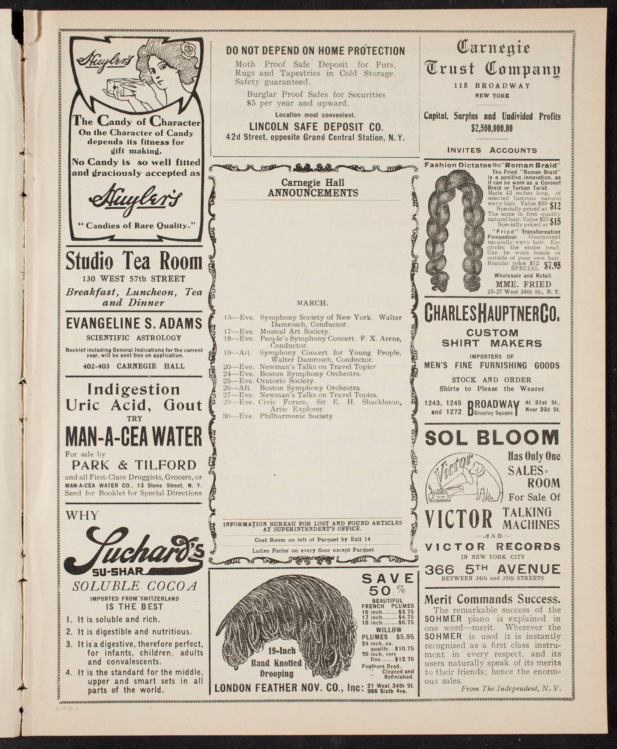 Volpe Symphony Society of New York, March 13, 1910, program page 3